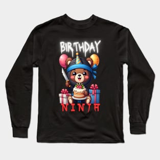 Cute Birthday Ninja Bear Long Sleeve T-Shirt